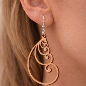 Handmade Fibonacci Spiral Dangle Earrings – Lightweight Wooden Statement Jewelry